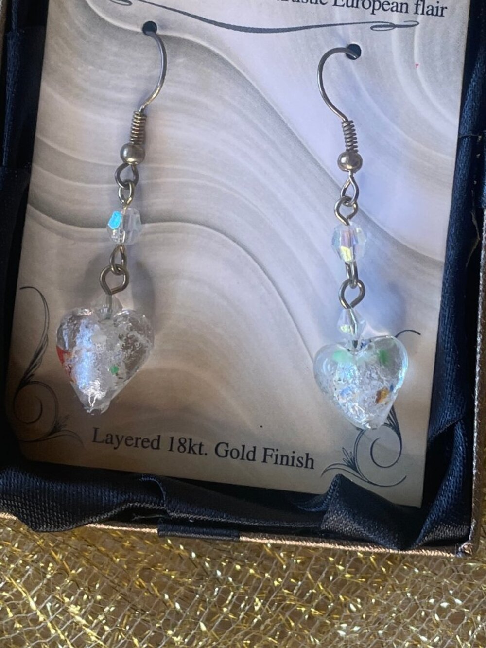NWT: The Artesian Collection designer art glass earrings. Layered18K gold finish